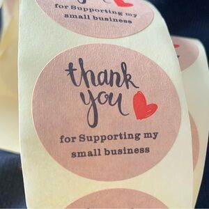 Thank You Sticker Labels 500 labels on roll. 1” Round NWT Kraft color